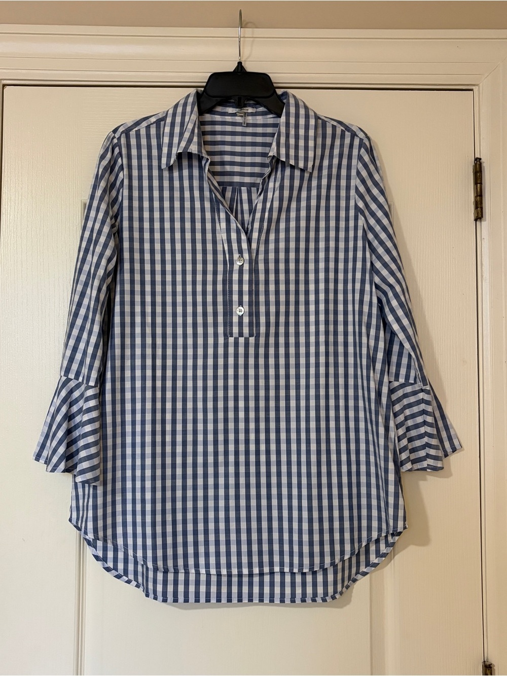 Tyler Boe Blue and White Gingham Tunic Blouse